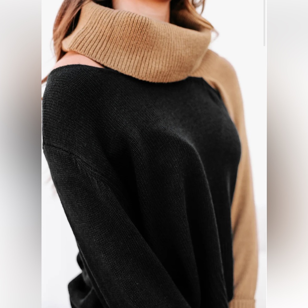 Lelis Black and tank Knit Open Shoulder Mock Neck Turtleneck Sweater Siz…
